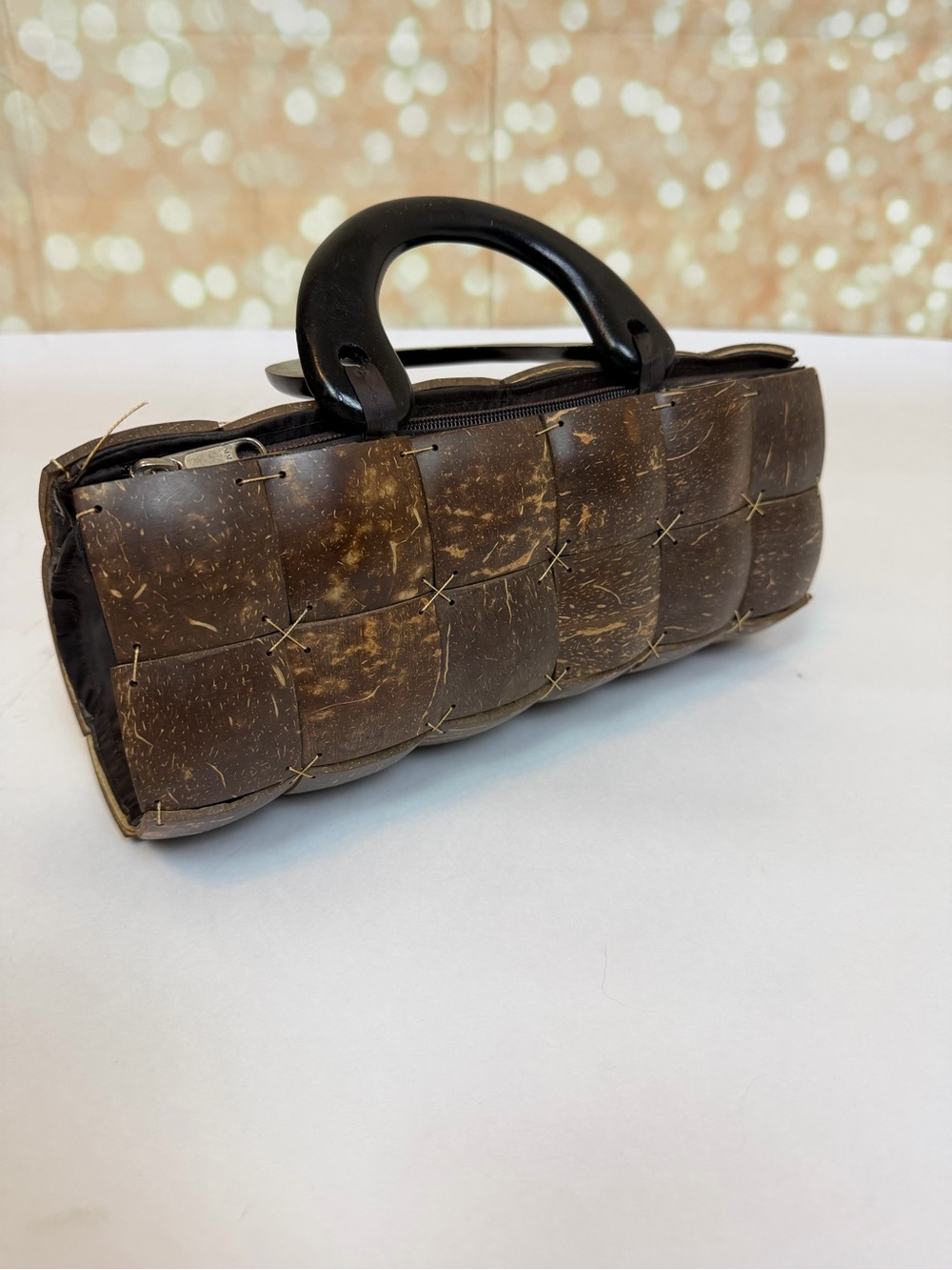 Woven Coconut Shell Mini Handbag - Brown